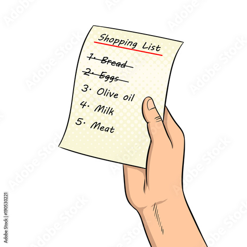 Hands with shopping list pop art vector