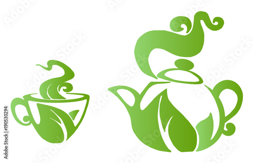 Time tea - a bowl of fragrant green tea and a teapot with delicious tea