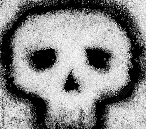 Canvastavla Crystals of sugar on a black background in the form of a skull