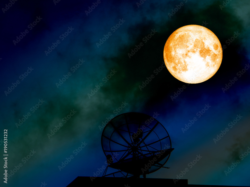 super blood moon silhouette satellite dish on colorful night sky super blood moon silhouette satellite dish on colorful night sky