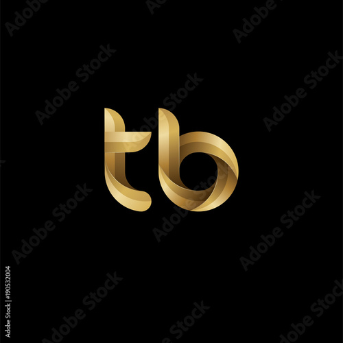 Initial lowercase letter tb, swirl curve rounded logo, elegant golden color on black background