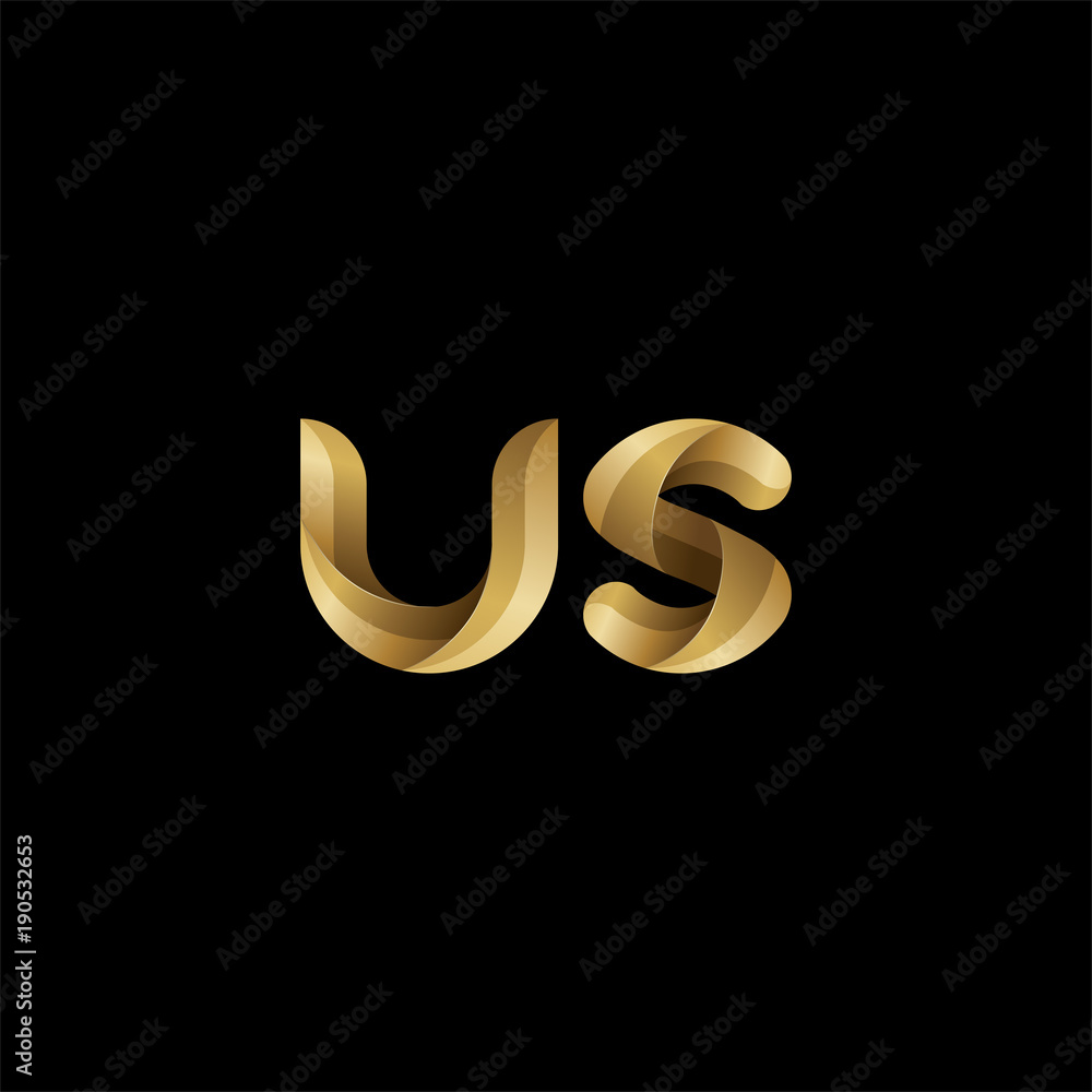 Initial lowercase letter us, swirl curve rounded logo, elegant golden color on black background Initial lowercase letter us, swirl curve rounded logo, elegant golden color on black background