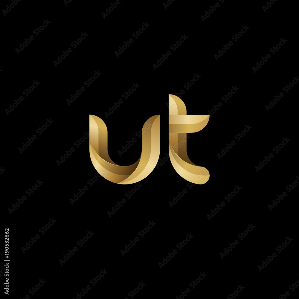 Initial lowercase letter ut, swirl curve rounded logo, elegant golden color on black background Initial lowercase letter ut, swirl curve rounded logo, elegant golden color on black background