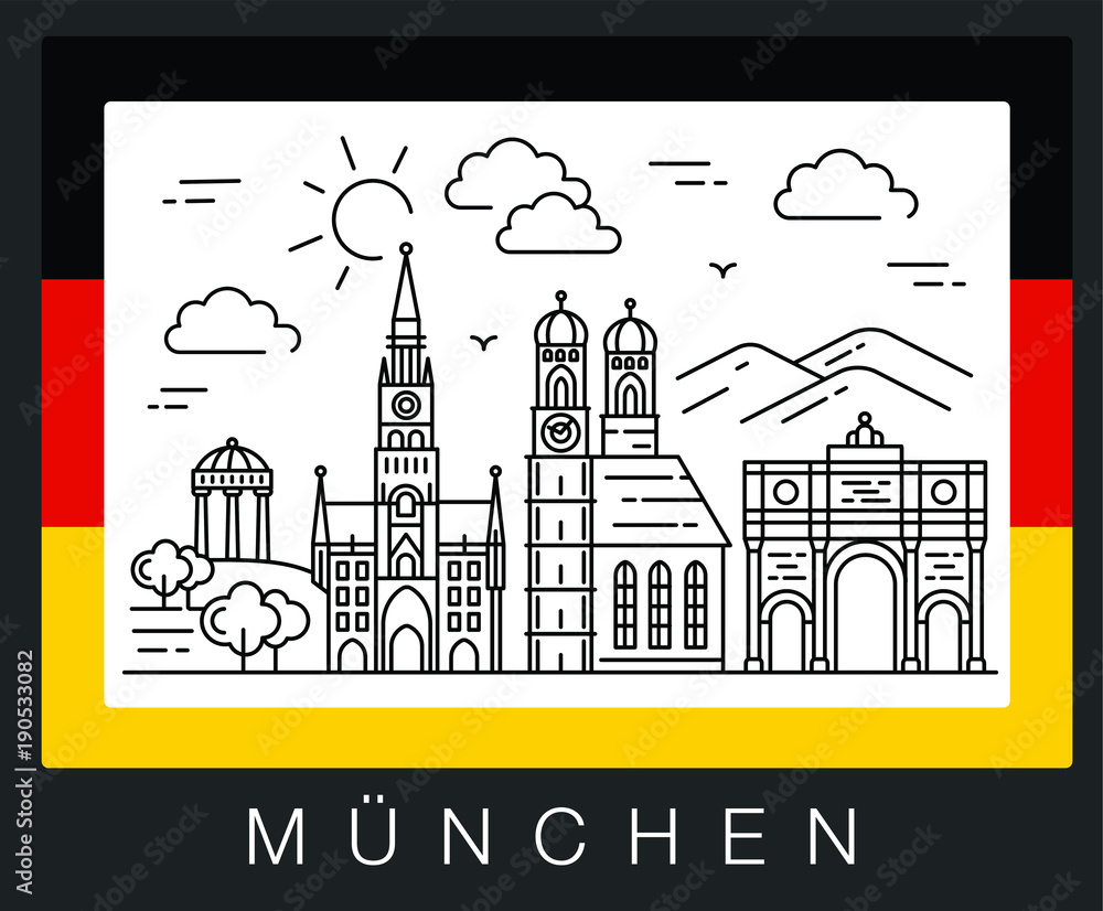 Fototapeta premium Munich, Germany. Illustration of city sights