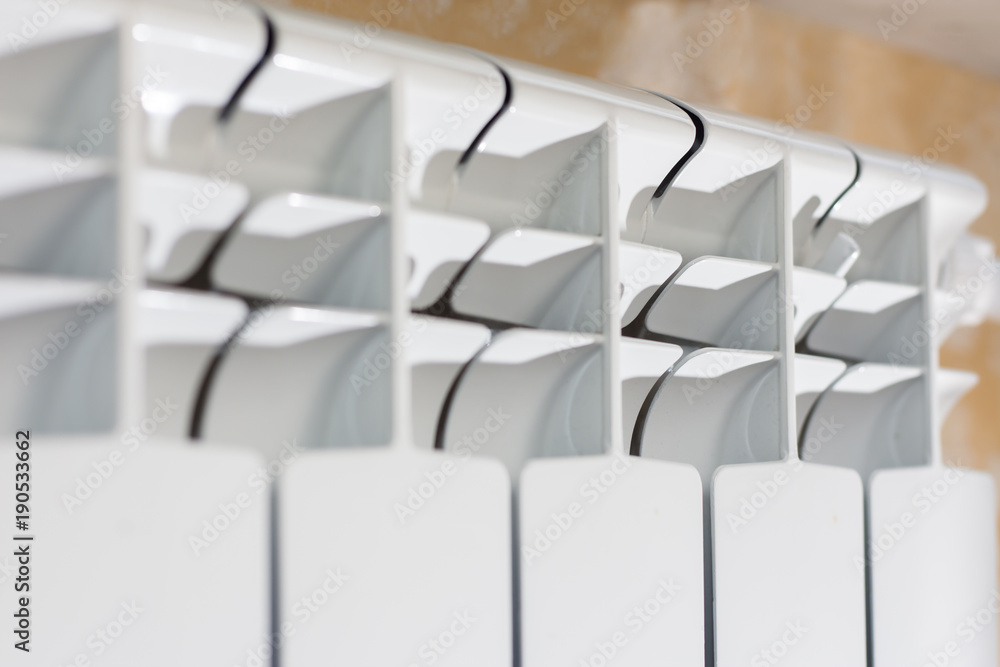 Obraz premium white radiator. Close up elements modern battery - source of heat