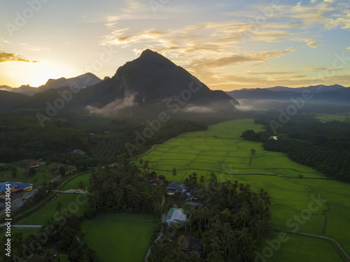 Aerial view of Mount Pulai, Baling Kedah during sunrise.