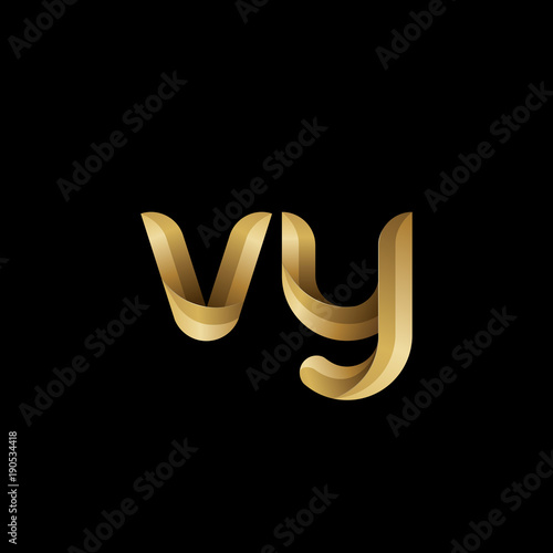 Initial lowercase letter vy, swirl curve rounded logo, elegant golden color on black background