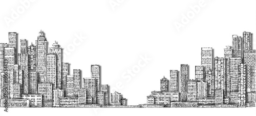City landscape sketch. Hand drawn illustration