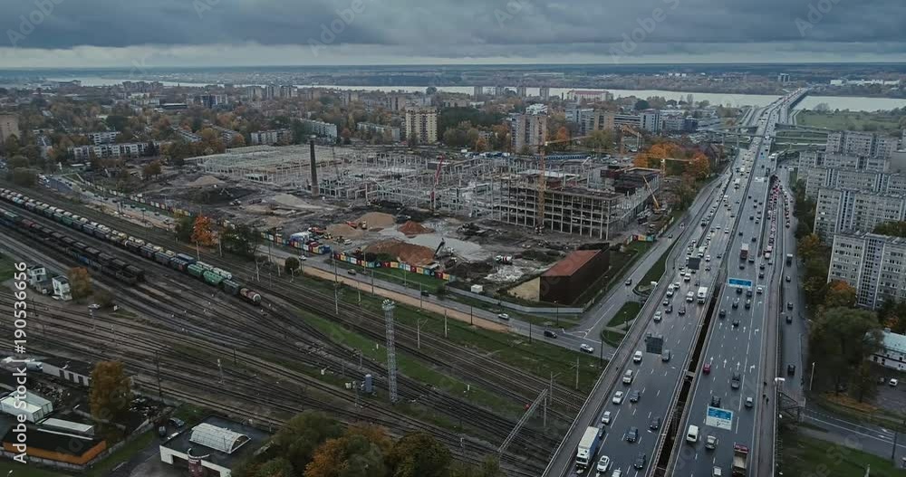 custom made wallpaper toronto digitalBridge Viaduct road traffic machine Drone flight around building process