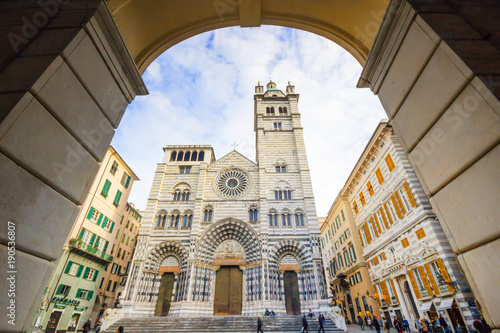 Cathedral and famous in the city center in Genoa Italy, Cattedrale di San Lorenzo photo