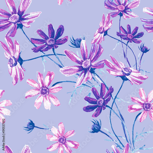 Seamless background pattern of flowers of cosmos.