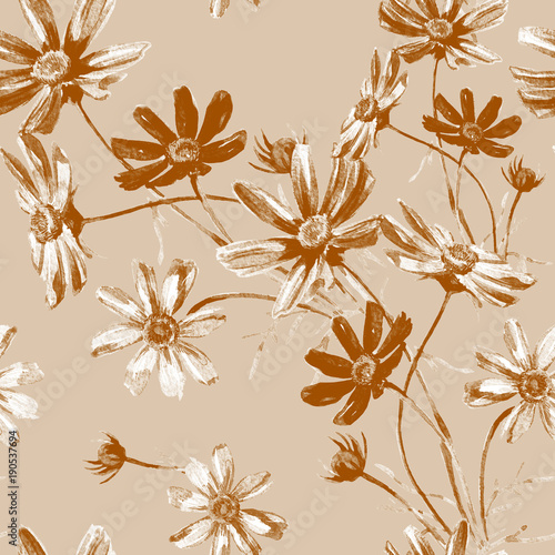 Seamless background pattern of flowers of cosmos.
