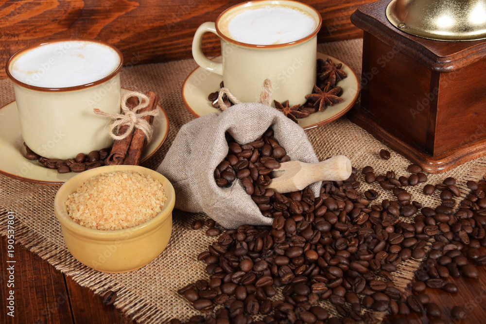 Fototapeta premium sweet capucino brewed with freshly ground coffee with cane sugar