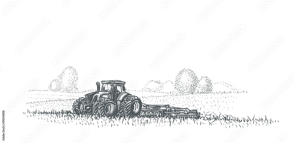 Fototapeta premium Tractor working in field illustration. Vector. eps 10. 