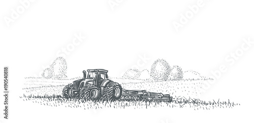 Tractor working in field illustration. Vector. eps 10. 