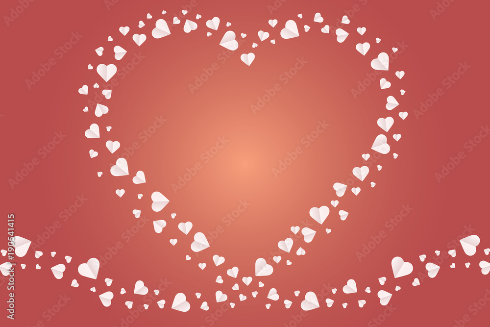 Many hearts vector icon, Frame of white heart on the red background, Frame by paper cut of heart shape, Logo of valentine day and love symbol.