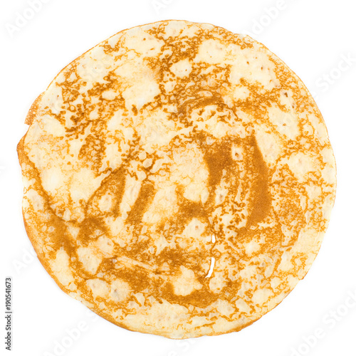 Obraz na płótnie homemade russian pancake isolated on white background, close-up, top view w salonie