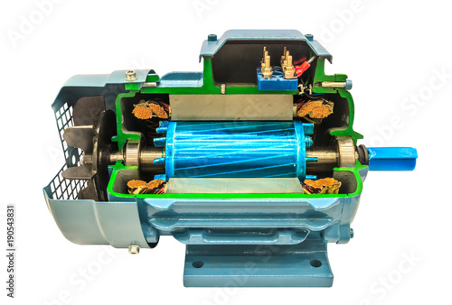 Opened electric motor, isolate on white background 
