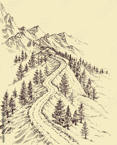 Mountain road, alpine landscape