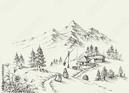 Pastoral site in the mountains. Pure alpine idyllic landscape