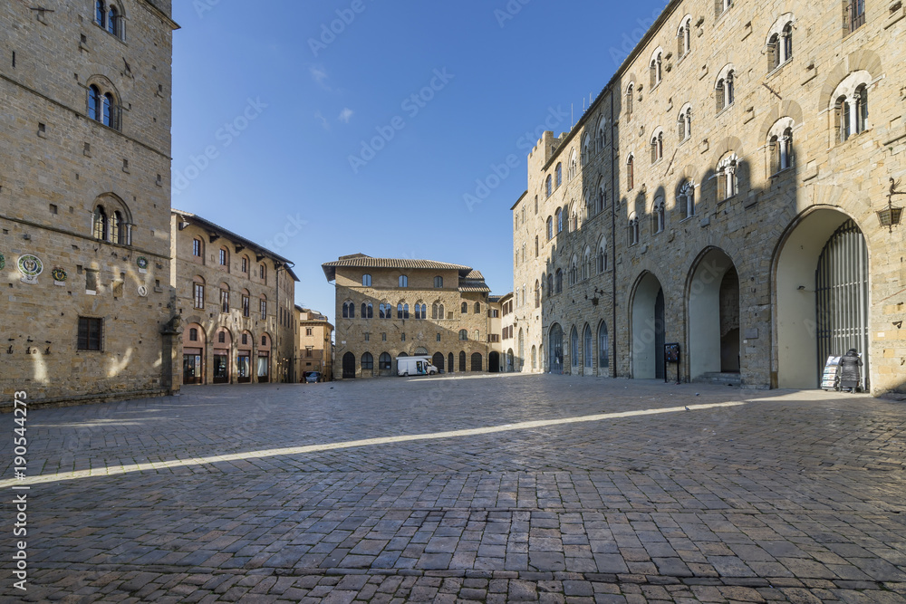 Priori square in a quiet moment of the day, Volterra, Pisa, Tuscany, Italy