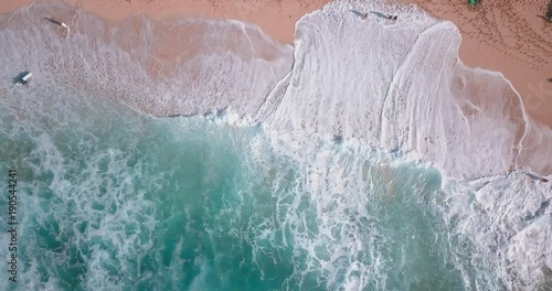 Hawaii Oahu drone aerial looking down moving along crystal clear beach