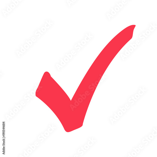 Tick icon vector symbol, marker red checkmark isolated on white background, checked icon or correct choice sign doodle. photo
