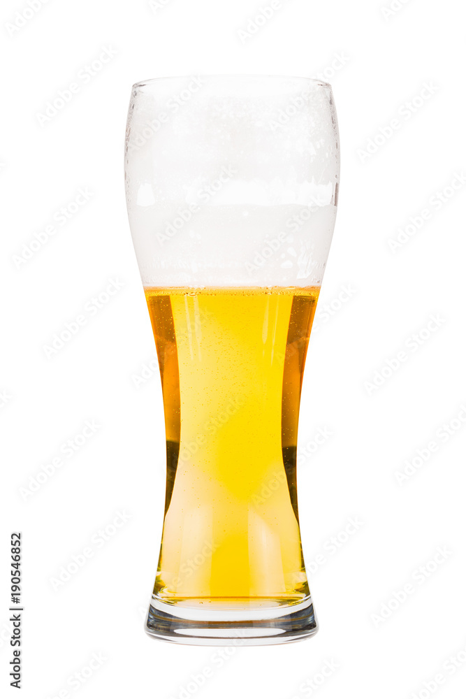 Tall beer glass almost full with lager beer Tall beer glass almost full with lager beer