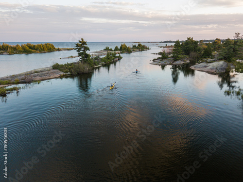 Aerial view of a sea Kayaking trip on the Great Lakes