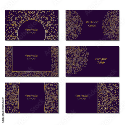 Vector card set. Round ornamental pattern