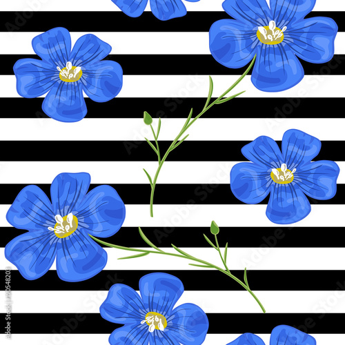Flax blue flowers. Seamless pattern. Vector illustration. Design for herbal tea, health care products,