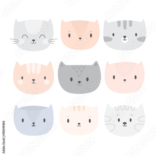 Fototapeta Naklejka Na Ścianę i Meble -  Set of cute cartoon cats. Funny doodle animals. Different kittens in flat style
