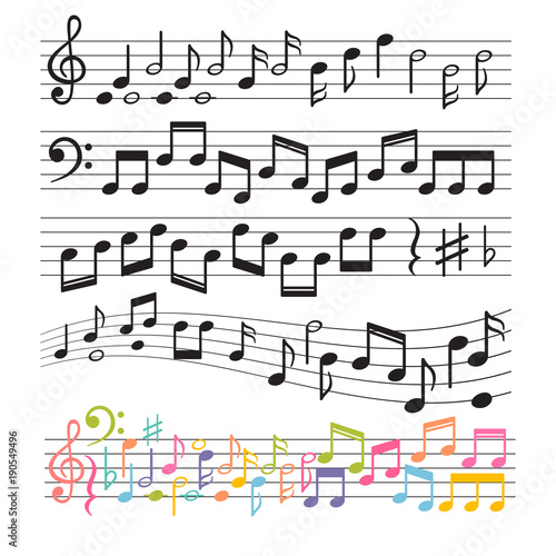 Set of hand drawn music notes. Music design elements. Key sign collection. Melody symbols