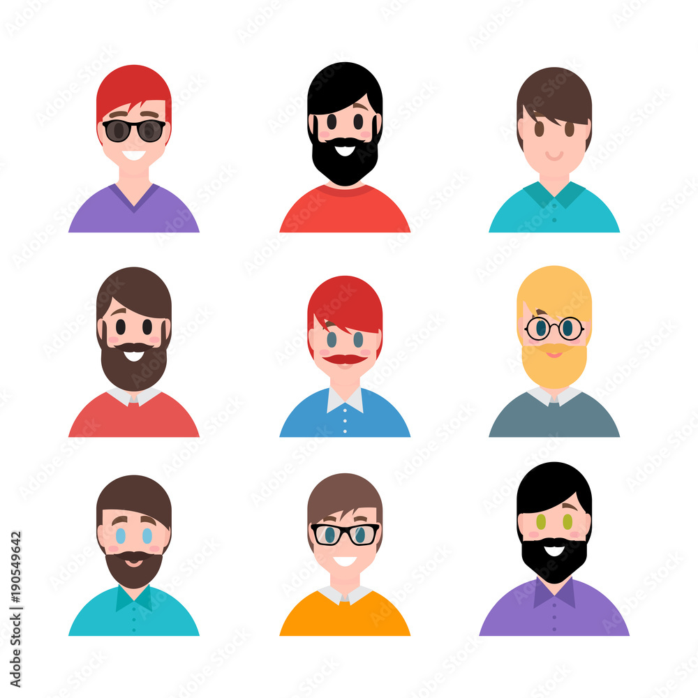 Stylized beautiful young boys and men. Avatars in cartoon flat style. Male  characters Stock Vector | Adobe Stock