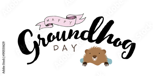 Happy Groundhog Day cartoon with text. EPS10 vector illustration.