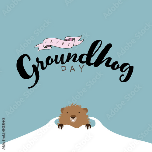 Happy Groundhog Day cartoon with text. EPS10 vector illustration.