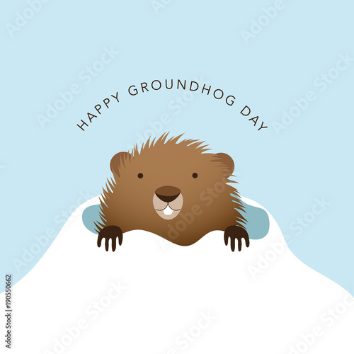 Happy Groundhog Day cartoon with text. EPS10 vector illustration. photo