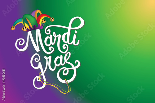 Mardi Gras background with hand drawn lettering. EPS10 vector illustration. photo