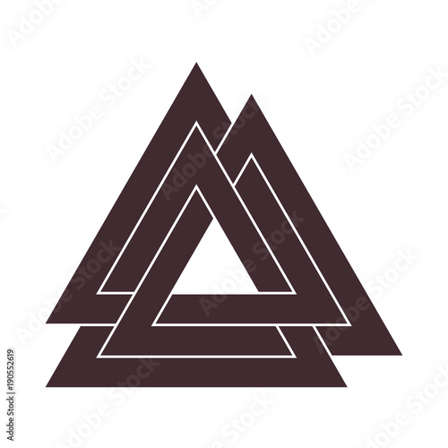 Vector triangle illustration: Valknut, the symbol of Germanic paganism, the sign of god Odin, runic knot or Hrungnir heart. Valknut rune as the symbol of the Germanic peoples. photo