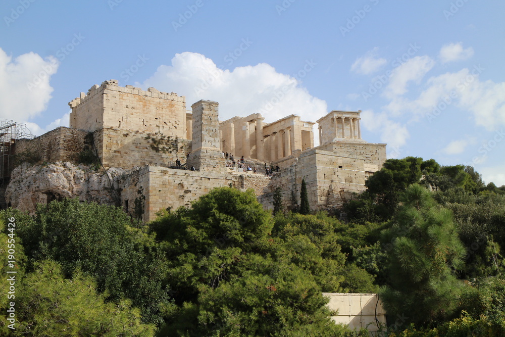 View to Acropolis wit Propylaea and Temple of Athena Nike, Athens, Greece