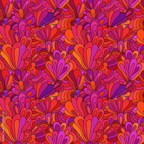 Seamless pattern with flowers. Hand drawn floral texture. Red  orange  pink colors.