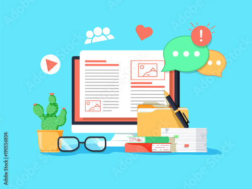 Blogging concept illustration. Idea of writing blog and making content for social media.