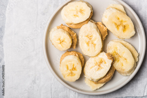 Light Healthy Snack made from Banana Slices and Cashew Butter
