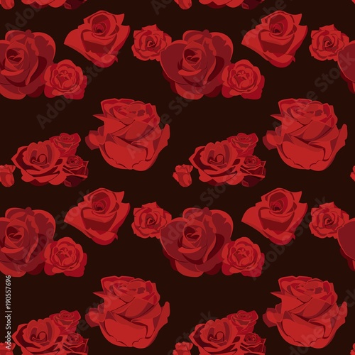  seamless background of red roses on a black background