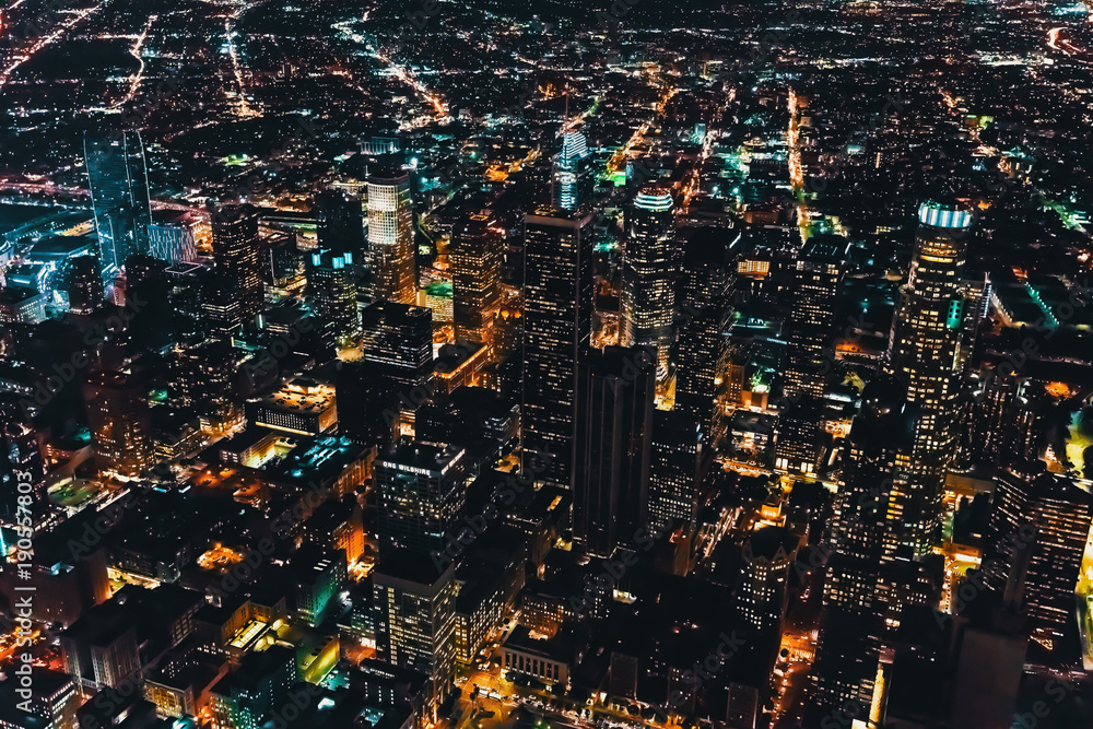 Aerial view of Downtown Los Angeles at twilight Aerial view of Downtown Los Angeles at twilight