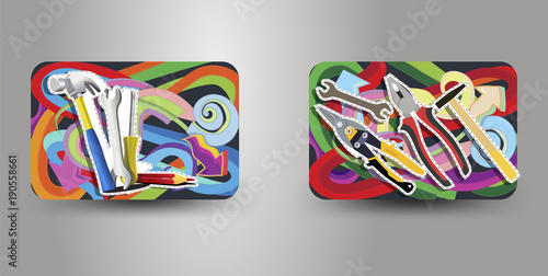 home tools and gift cards with doodles patterns