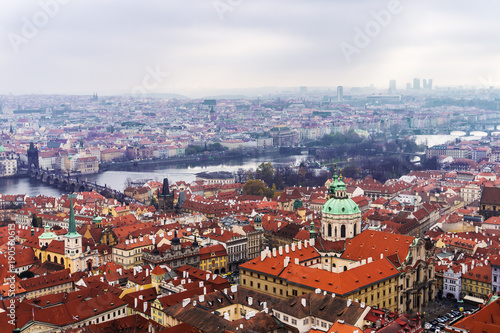 Prague Skyline, panoramic view from St Vitus cathedral in Prague, Czech Republic