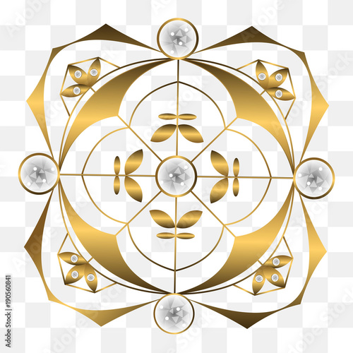 Golden ornament with diamonds. Vector illustration on a transparent background. photo