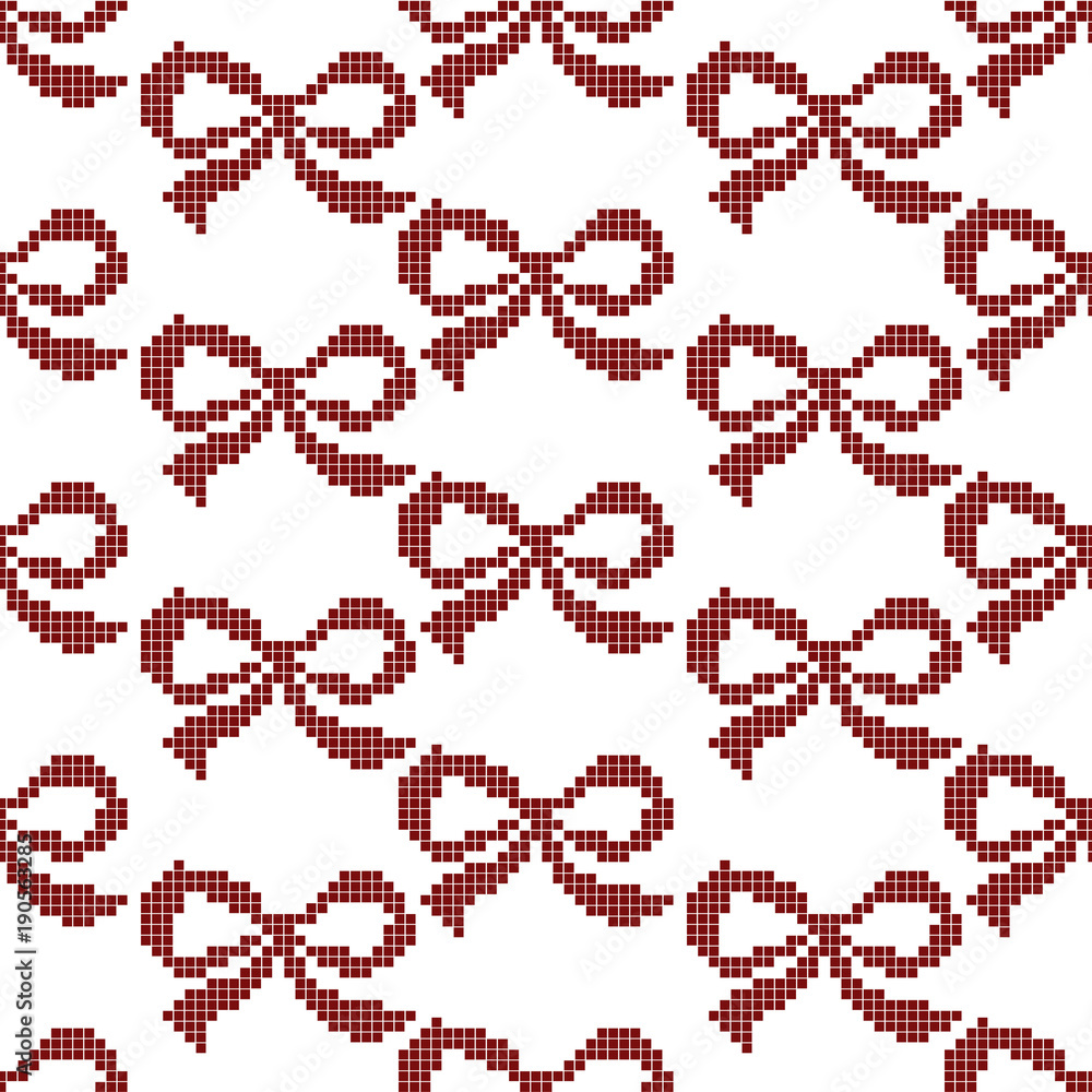 Fototapeta premium Seamless cross stitches bow pattern on white