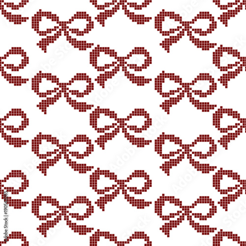Seamless cross stitches bow pattern on white